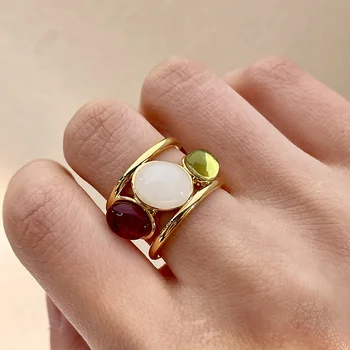 AOMU 2023 Retro Farebné Crystal Presklené Kovové Otvoriť Krúžok Nepravidelný Geometrické Oválne Prst Prstene pre Ženy, Dievčatá Módne Šperky