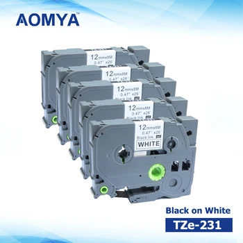 AOMYA TZe 231 P-Touch 12mmx8m 5 KS Kompatibilný pre Brat Label Maker PTH110 PTD210 P710BT E110VP E1000PR Biele Označenie Páskou