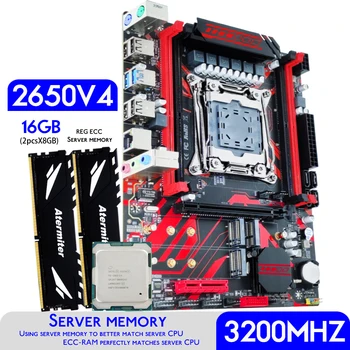 Atermiter X99 D4 Doska Set s Xeon E5 2650 V4 LGA CPU 2011-3 Procesor DDR4 16 GB ( 2 X 8 GB ) 3200MHz RAM Pamäť ECC REG