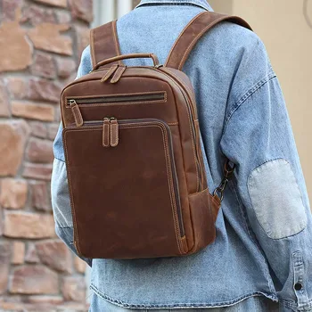 Batoh muž high-capacity cestovná taška študent aktovka batoh crazy horse pokožky business 15.6-palca počítač taška