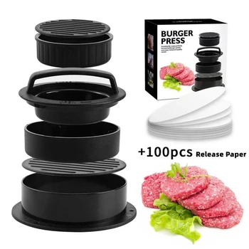 BBQ Nástroje 3 v 1 Plastové non-stick, Manuál Plnené Mäso Formy Dvojitý Hamburger Stlačte Patty Burger Maker Stlačte