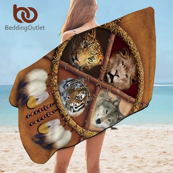 BeddingOutlet Vlk Dreamcatcher Uterák Kúpeľňa Mikrovlákna Pláž Uterák 3D voľne Žijúcich Zvierat Tribal Lev, Tiger, Leopard toalla Dropship