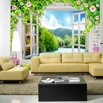 beibehang papier peint krajiny tapety nástenná maľba falošný windows jednoduchá obývacia izba gauč TV tapetu pozadia abstraktných de parede