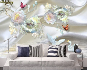 beibehang Vlastné Foto Tapety nástenná maľba 3d Luxus Európskej Hodváb Pearl Flower Swan, TV joj, Steny abstraktných de parede 3d