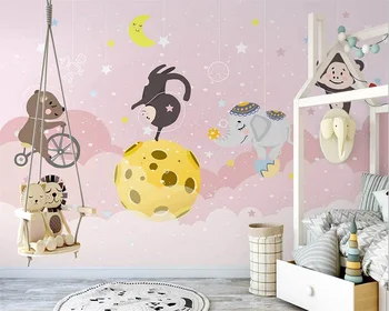 beibehang Vlastné moderné nordic ručne maľované ružová priestor, zviera astronaut detskej izbe tapety pozadia papier peint