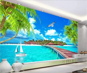 beibehang Vlastnú tapetu veľké 3d, ktoré využívajú rozhranie príkazového riadku pláž coconut Egejskom mori, obývacia izba, reštaurácia, TV pozadie stenu papier Abstraktných de parede