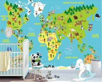 beibehang Vlastný papier peint nástenná maľba 3d americký štýl cartoon deti world travel mapa na pozadí deti miestnosti tapety