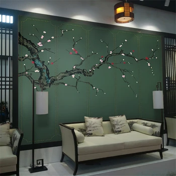 beibehang Čínske slivkové kvety vlastnú tapetu obývacej izby, jedálne, spálne, gauč TV tapetu pozadia nostalgia veľká nástenná maľba