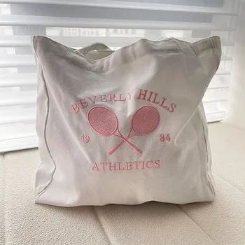 Beverly Hills 1984 Atletika Tenis Módne Vyšívané Ženy Plátno Nákupní Taška Vintage Štýl, Estetické Kabelka Tote Bag