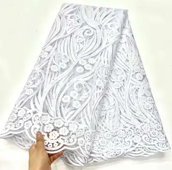 Biela Najnovšie Sequin Čipky Tkaniny Vysokej kvality Afriky Oka Čipky Oka textílie francúzskej čipky textílie 3D sequin DIY svadobné party šaty