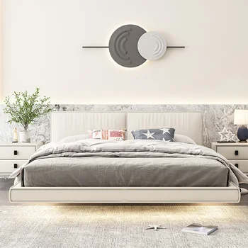 Biele Kožené Postele Minimalistický Bytový Nábytok Queen Bed Rám Malý Byt 150 Nordic Spálňa Nastaviť