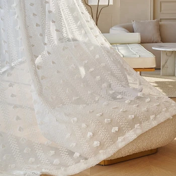 Biele Romantické Pompom Priesvitné Závesy pre obývaciu izbu Žakárové Snehu Bielizeň Faux 3D Butterfly Vyšívané francúzske Okno Závesy