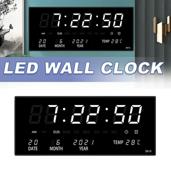 black LED Digitálne Nástenné Hodiny, Veľký Displej Zobrazenie času Čas Teplotu Kalendár Dátum Hodiny Domov Obývacej Izby, Spálne Dekorácie