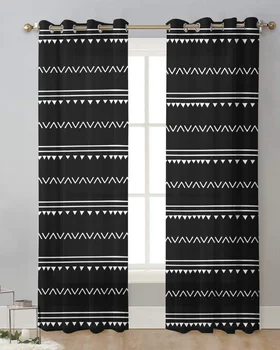 Boho Black Geometrické Luxusné Tylu Závesy pre Obývacia Izba Priesvitné Záclony Kuchyňa Závesy Moderné Spálne Voile Opony
