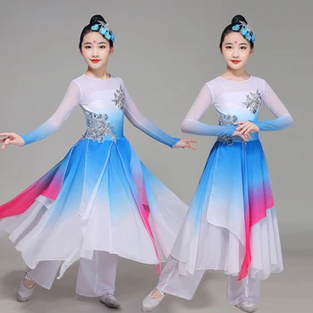 Dievčatá Yangko Tanečných Kostýmov, Orientálne Tanečné Šaty Detský Dáždnik Tanečné Oblečenie Čínsky Štýl Fanúšik Tanečnej Elegantné Yangko Tanec Oblek