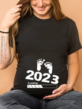 Dieťa Nakladanie 2023 Ženy Vytlačené Tehotné T Shirt Dievča Materskej Krátky Rukáv Tehotenstva Oznámenie Tričko Nové Mama Oblečenie