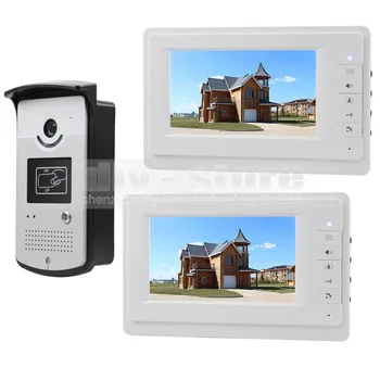 DIYSECUR 4-Wire Video Dvere Telefónne Súpravy Vonkajšie 1 X Kamera S RFID 2 X 7 palcový LCD Farebný Monitor
