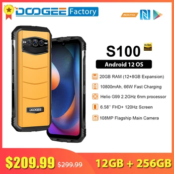 DOOGEE S100 12 GB 256 GB vlajková loď Smartphone 10800mAh 66W Rýchle Nabitie 108MP Robustný Mobilný Telefón 6nm Octa-Core Android 12 Mobil
