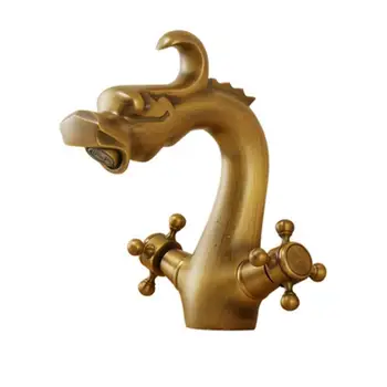 Dragon Dizajn Zlatý Double Zvládnuť Ovládanie Kúpeľňa Kohútikov Starožitné Kohútik Pevnej Mosadze, Bronzu Kuchyňu, Kúpeľňu Povodí Ťuknite Na Položku Zmiešavač