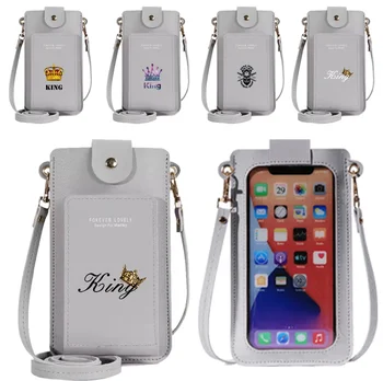 Dámske Peňaženky Mobilný Telefón Taška Crossbody Tašky Kráľ Tlač Kabelky Karty Držiak pre Apple/Huawei Dotykový Displej mobilného Telefónu Pack