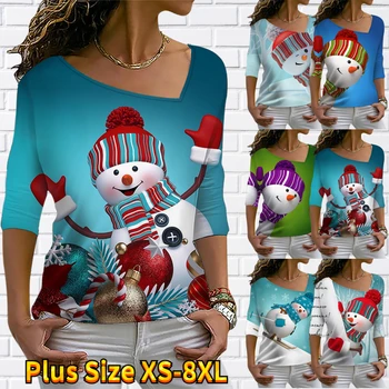 Dámske Tričko Vianočné Snoweman Lyžovanie Iskrivý Maľby V Krku Mikina Aktívne Streetwear Grafické Abstraktnej Maľbe XS-8XL