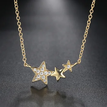 Elegantná Star Prívesok Náhrdelníky pre Ženy Krátke Choker Reťaz na Krku Zlatá Farba Medi Vtip CZ Doplnky, Módne Šperky N368