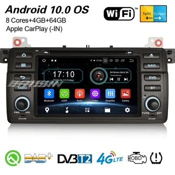 Erisin 6946 8-Core Android 10.0 CarPlay Auto Stereo DAB+GPS BT DVR OBD2 WiFi SWC TPMS 4G Pre BMW 3er E46 320 325 M3 Rover75 MG ZT