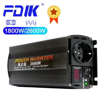 FDIK Invertor 1000W 1800W 2600W Čistá Sínusová Vlna Invertor Auto Invertor DC12V do AC 220V Digitálny Displej Converter Solárneho Invertora