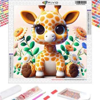 FIYO Diamond Maľovanie Cartoon Žirafa 5D DIY Mozaiky Cartoon Zvierat Plné Námestie Kolo Vŕtať Kvet Drahokamu Obrázky Domova