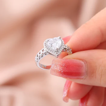 Hainon Srdce Prstene pre Ženy, Strieborná Farba Svadobné Zapojenie Svadobné Šperky Cubic Zirconia Kameň Elegantný Prsteň Príslušenstvo
