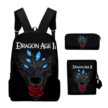 Harajuku Novinka Dragon Age Dreadwolf 3ks/Set Batoh 3D Tlač Škole Študent Bookbag Notebook Daypack Taška cez Rameno peračník