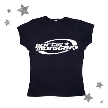 Harajuku Ženy T-Shirt Slim Plodín Top Retro Vytlačené Grunge Vintage Krátky Rukáv baby Čaj Y2k Streetwear Oblečenie tričko Estetické