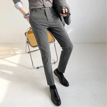 High-end farby nohavice pánske jarné a letné nový luxusný kórejský slim fit, nohavice módne všestranný ice hodváb bežné nohavice mužov