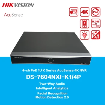 HIKVISION 4K NVR 4-ch PoE 1U K Sérii AcuSense DS-7604NXI-K1/4P Rozpoznávanie Tváre, Inteligentné Analytics, Detekcia Pohybu 2.0