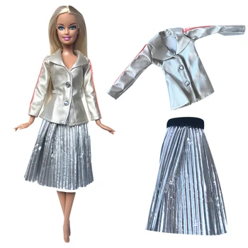 Hot Predaj Bábika Šaty 1 Sada Strieborných Kožený Kabát Módne Sukne Moderný Štýl, Oblečenie, Oblečenie Pre Bábiku Barbie Girl Darček Hračky