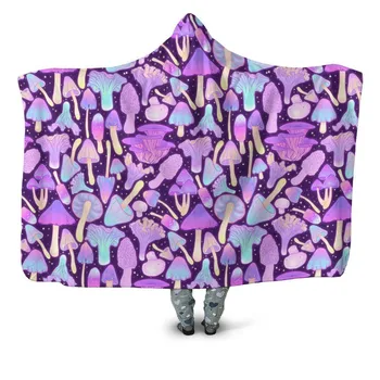 Huby 3d vytlačené Kapucňou Deka Dospelých farebné dieťa Sherpa Fleece Nositeľné Deka Mikrovlákno posteľná bielizeň