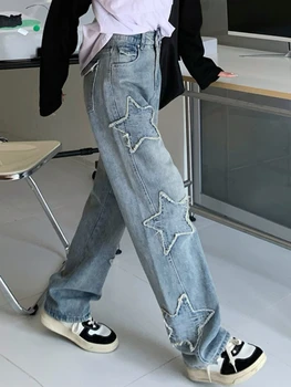Hviezda Výšivky Módne Džínsy pre Ženy Voľné Bežné Vintage Vysoký Pás Jar Jeseň Roku 2023 Džínsové Nohavice kórejský Elegantné Y2K Nohavice