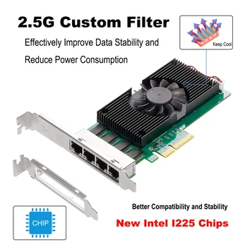 Intel I225 Čipy 4 Port 2,5 G RJ45 Sieťový adaptér PCIe slot karty PCI Express quad port 100/1000M/2500Mbp Gigabit Ethernet Sieť Lan Karty