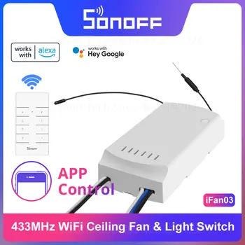 Itead Sonoff iFan03 433Mhz RF 110V/220V Stropný Ventilátor & Svetlo Diaľkové WiFi Prepínač Scény Smart Ovládanie Hlasom cez Google Domov Alexa