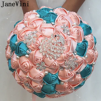 JaneVini Luxusné Crystal Korálkové Ružové Svadobné Kytice Satin Ruže Umelé Drahokamu Svadobné Holding Kvety Kytice De Marie