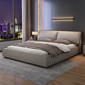 Jednoduché, moderné Nordic luxusné kožené 1.8 m spálňa, manželská posteľ, nábytok čisté červené tatami