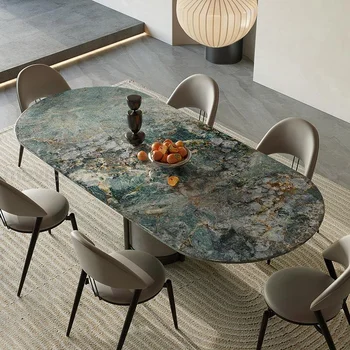 Jednoduchý Kuchynský Stôl Zelený Lesklý Pečenie Lak Ploche Stabilné Uhlíkovej Ocele Rámu A Masívneho Dreva Pier Obdĺžnik Jedálenský Stôl