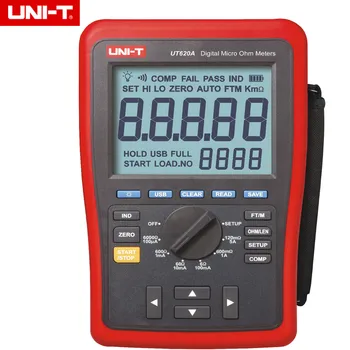 JEDNOTKA UT620A Digital Micro Ohm Meter Odpor Meter 60000 Počíta 6.0000 K ohm s Vysoký/Nízky Limit Alarmu USB a Späť Lig