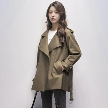 Jesenné Módne Zákopy Srsti Ženy Voľné Príčinné Windbreaker Elegantné Temperament Lady Coats Čipky Čierne Bundy Kórejský Nové 