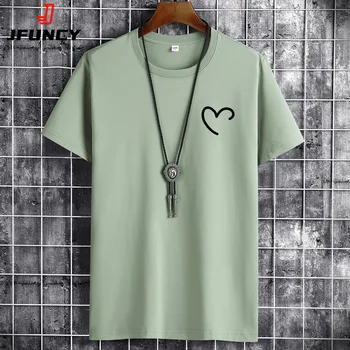 JFUNCY Lete pánske jednofarebné Bežné T-shirt Jednoduché Lásku Tlač O Krk Krátke Rukáv Top