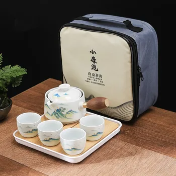Keramické Čaj Nastaviť Čaj Maker Kanvica Porcelánu Gongfu Čaj Nastaviť Prenosné Čaj Nastaviť Teaware Sady Pohár Na Čaj 360 ° Rotácia Kanvica