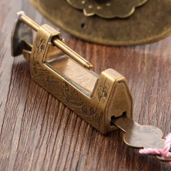 Klasická Čínska Starý Zámok Starožitné Retro Mosadz Šperky Políčko Zamknúť Kľúčom pre Šperky Box Domova Ozdoby 43x11x19mm