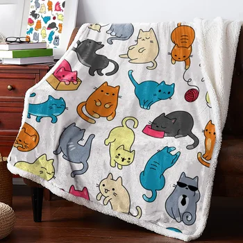 Kreslených Mačka Zime Teplé Cashmere Deka na Posteľ Vlna Hodiť Deky pre Office prehoz cez posteľ