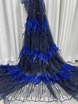 Kráľovská Modrá Oblaku Čipky Afriky Čistý Čipky Textílie 2023 Vysoká Kvalita Materiálu, Čipky Pop Nigérijský Francúzsky Flitrami Textílie Na Spoločenské Šaty