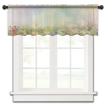 Kvety Akvarel Tylu Kuchyňa Malé Okno Opony Záclonka Úplnej Krátke Záclonové Spálne, Obývacia Izba Domova Voile Závesy